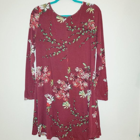 Women's Flowy Floral Long Sleeve Dress Marron and Pink 0148 - Picture 6 of 6